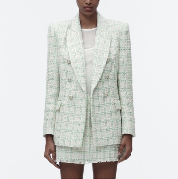 ZARA Set Double Breasted Textured Weave Tweed Jacket and Skort - Picture 6 of 15